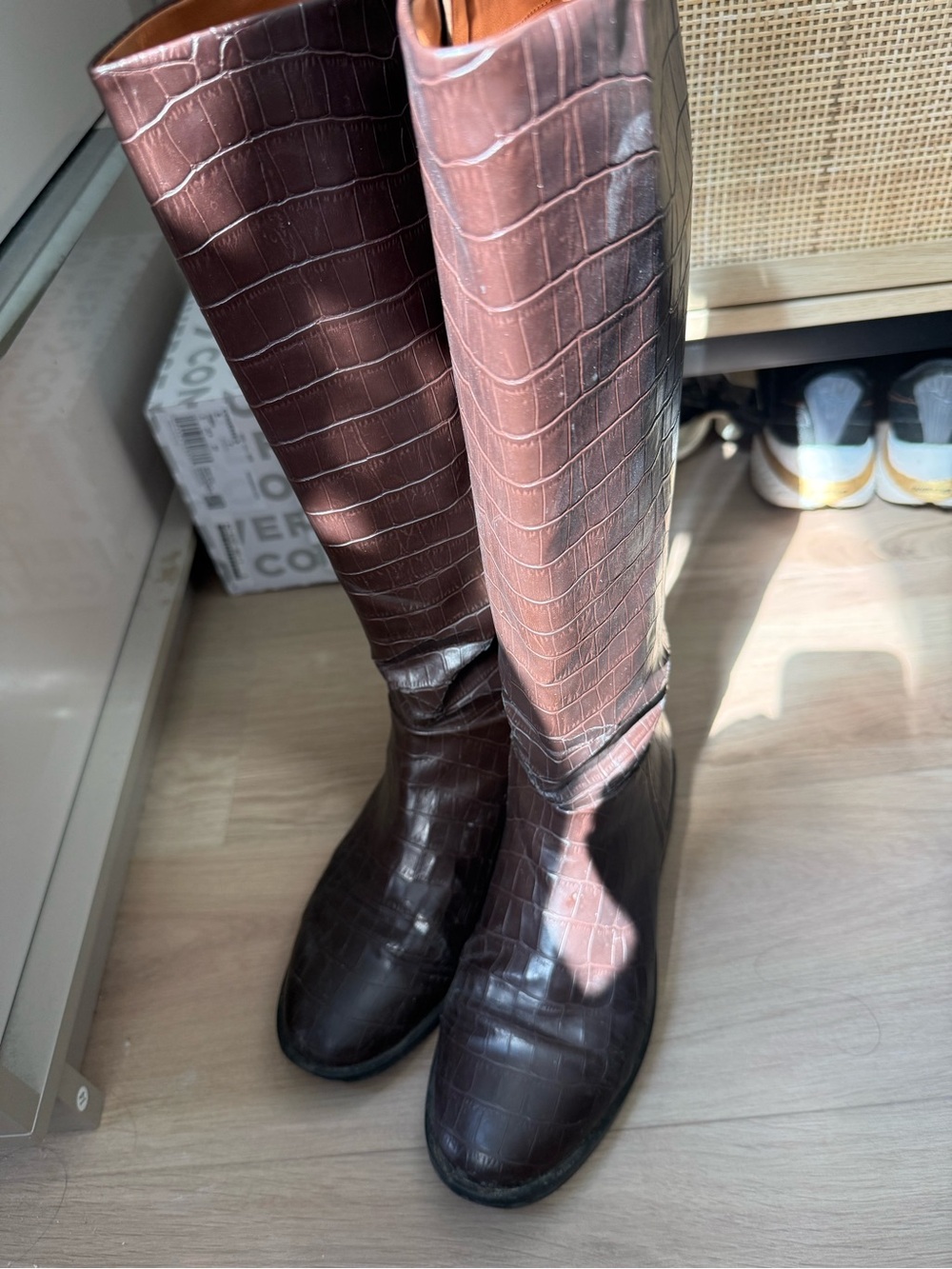 Women’s Tall Croc-Embossed Riding Boots - Brown